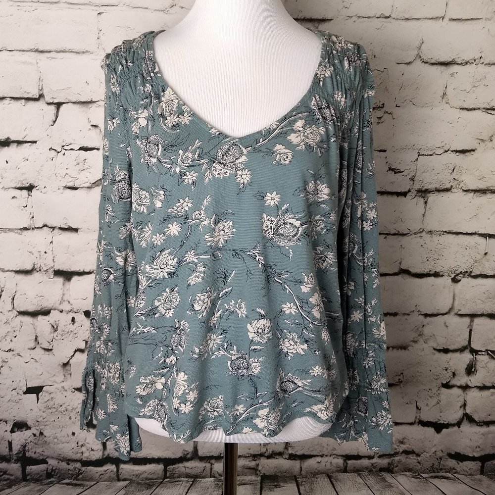 Lucky Brand Teal and White Floral Blouse